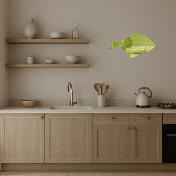 Okyanus ve Deniz Yaşamı Konseptli Dekoratif  Altın Aynalı Tablo - Resim 3