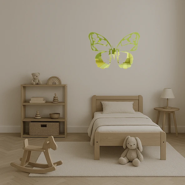 Kelebek Desenli Dekoratif Altın Aynalı Tablo - Resim 3