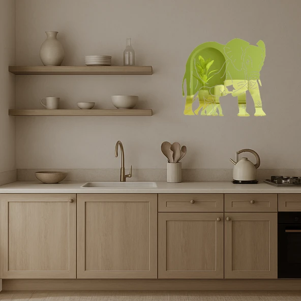 Anne ve Yavru Fil Dekoratif Altın Aynalı Tablo - Resim 3