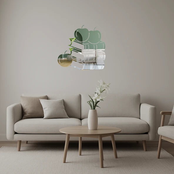 Kitaplar ve Elmaları Tasvir Eden  Dekor Aynalı Tablo ürün görseli