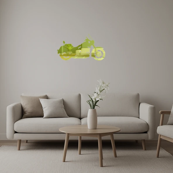 Klasik Motosiklet Dizaynlı  Dekoratif Altın Aynalı Tablo ürün görseli