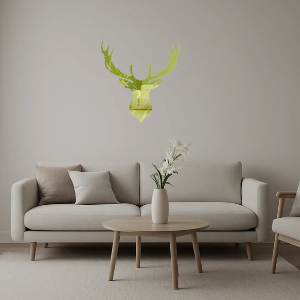 Modern Ahşap Geyik Çiftleri Dekoratif Duvar Altın Aynalı Tablosu ürün görseli