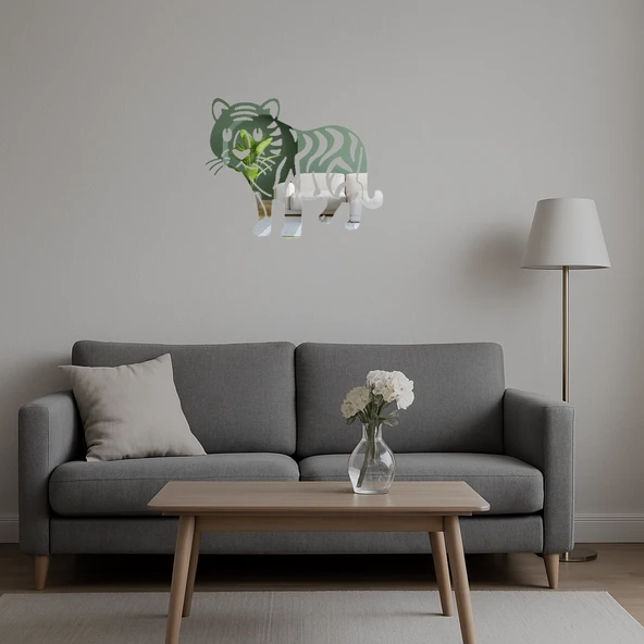 Kaplan Figürlü Vahşi Doğa Dekoratif Aynalı Tablo - Resim 4