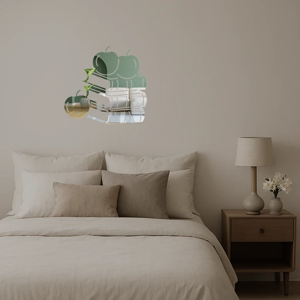 Kitaplar ve Elmaları Tasvir Eden  Dekor Aynalı Tablo - Resim 3