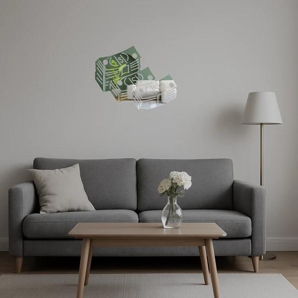 Dolar Yığını Tasarımı İç Mekan Dekoratif Aynalı Tablo - Resim 5