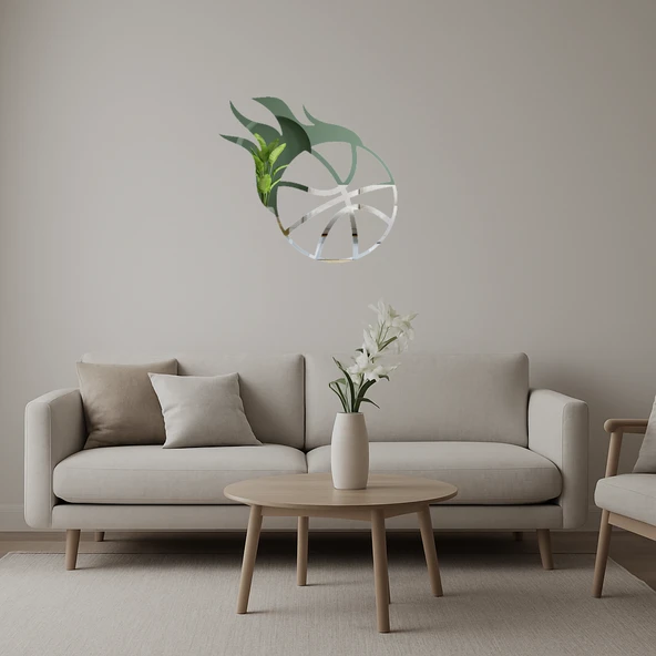 Kırmızı Alevli Basketbol Topu Dekoratif Aynalı Tablo ürün görseli