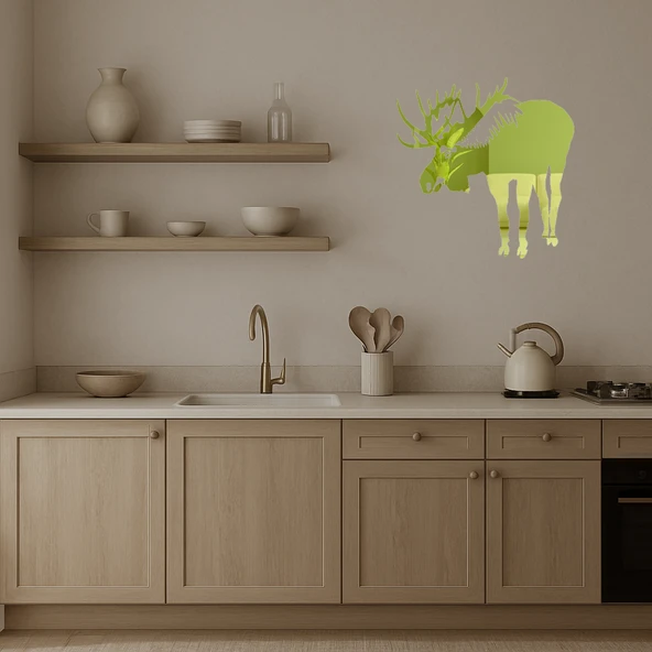 Geyik ve Geyik Dekoratif Altın Aynalı Tablo - Doğal Zarafet - Resim 2