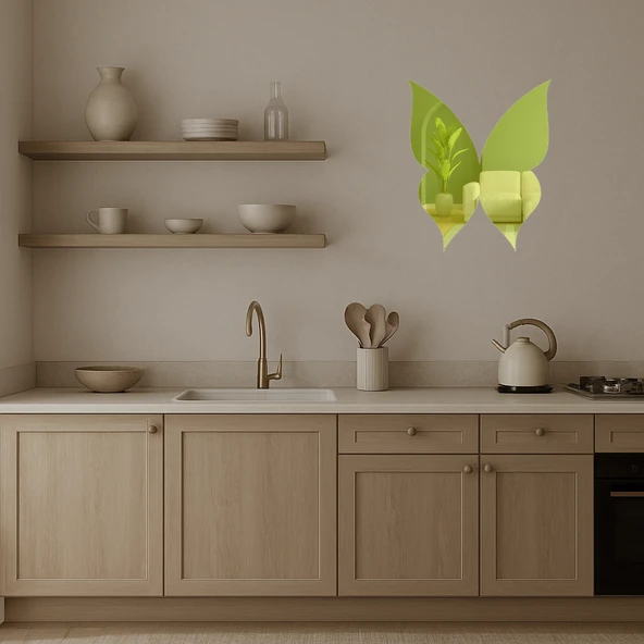 Zarif Kelebek ve Çiçek Motifli  Altın Aynalı Tablo - Resim 3