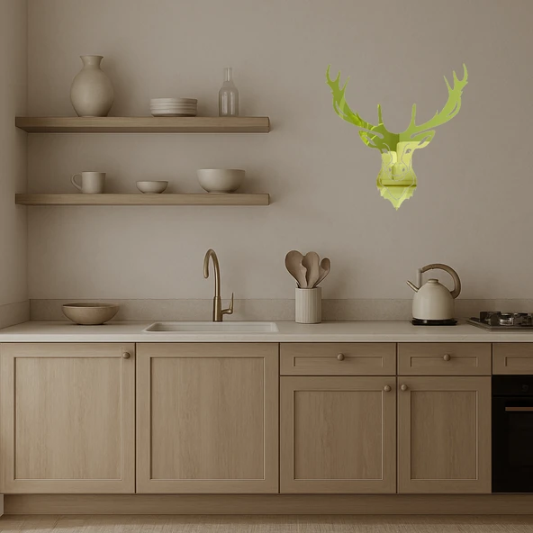 Modern Ahşap Geyik Çiftleri Dekoratif Duvar Altın Aynalı Tablosu - Resim 2