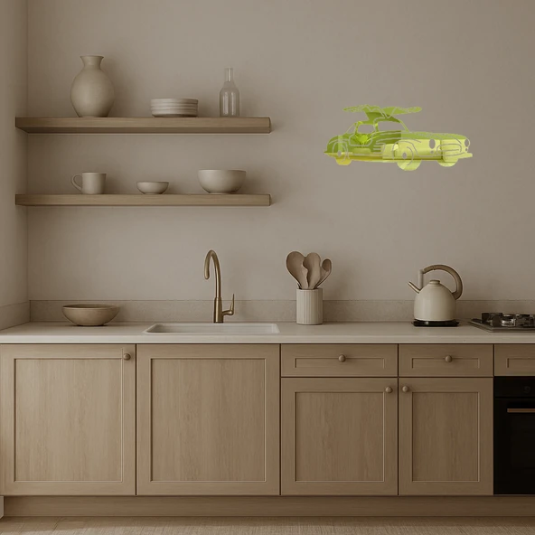 Eski Dönem Arabalar Konseptli Dekoratif  Duvar Altın Aynalı Tablosu - Resim 3