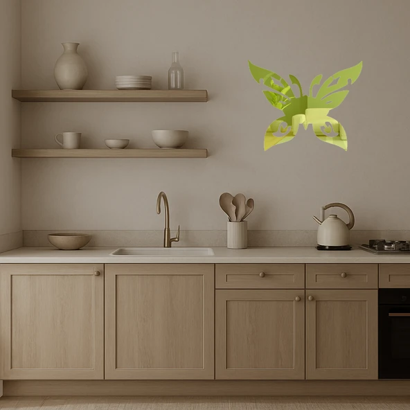 Abstrakt Kelebek Temalı  Dekor Altın Aynalı Tablo - Resim 3