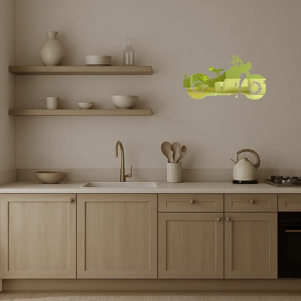 Vintage Tarzı Motorcu  Altın Aynalı Tablo - Resim 3