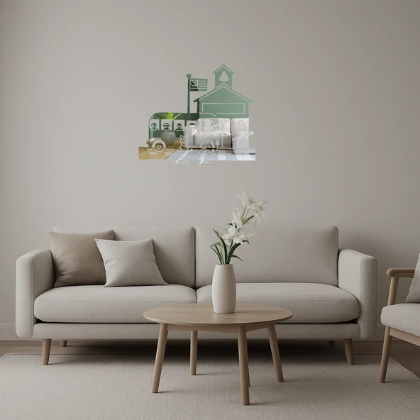 Okul Otobüsü ve Öğrenciler Dekoratif Duvar Aynalı Tablosu ürün görseli