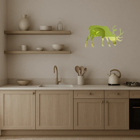 Doğal Geyik ve Ağaç Motifli Duvar Altın Aynalı Tablosu - Resim 2