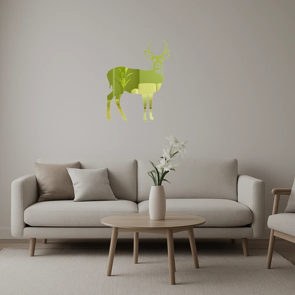 Geyik ve Ağaç Silüeti Dekoratif Altın Aynalı Tablo ürün görseli