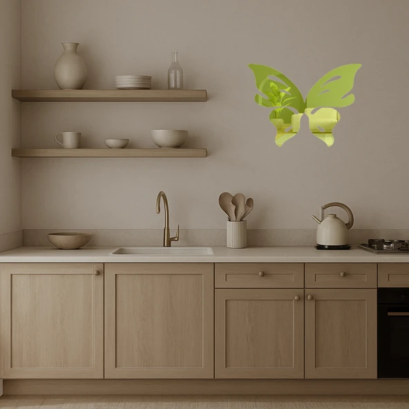 Sanatsal Kelebek Temalı  Altın Aynalı Tablo - Resim 3