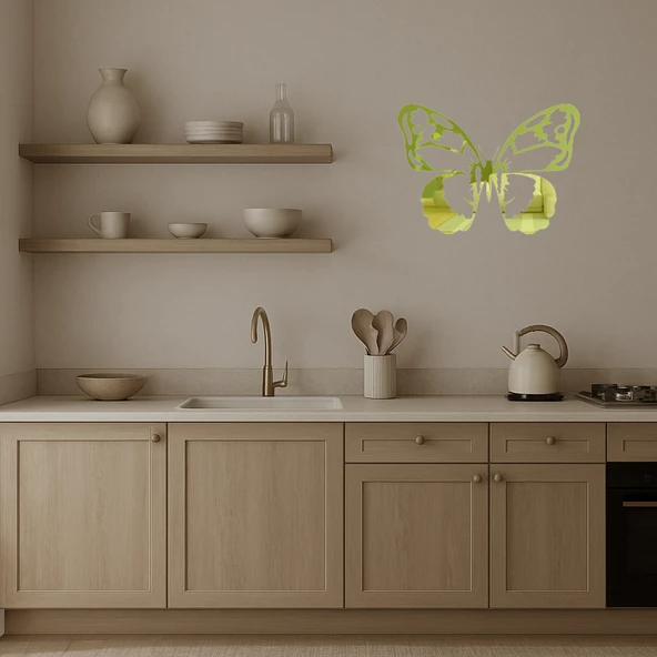 Kelebek Desenli Dekoratif Altın Aynalı Tablo - Resim 2