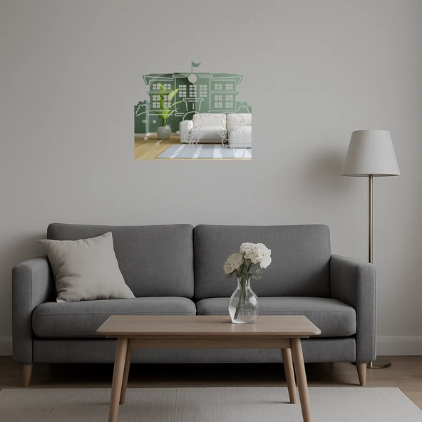 Öğrencili Okul Binası Dekoratif Aynalı Tablo - Resim 5