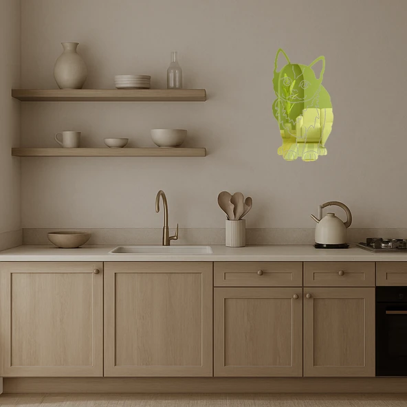 Minimalist Kedi Temalı Dekoratif Altın Aynalı Tablo - Resim 2