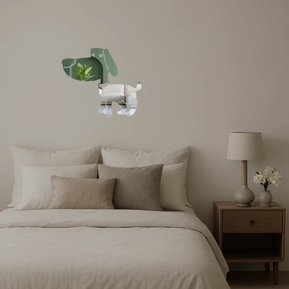 Kırmızı Tasmalı Kahverengi Köpek Aynalı Tablosu - Resim 2