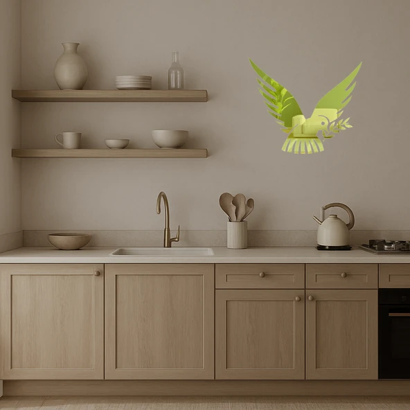 Zeytin Dalı ile Barış Güvercini Dekoratif Duvar Altın Aynalı Tablosu - Resim 3