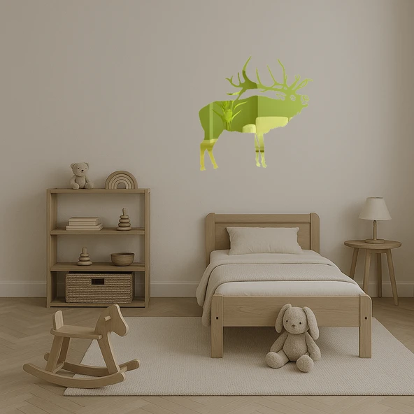 Minimalist Geyik Motifli Duvar Altın Aynalı Tablosu - Resim 3