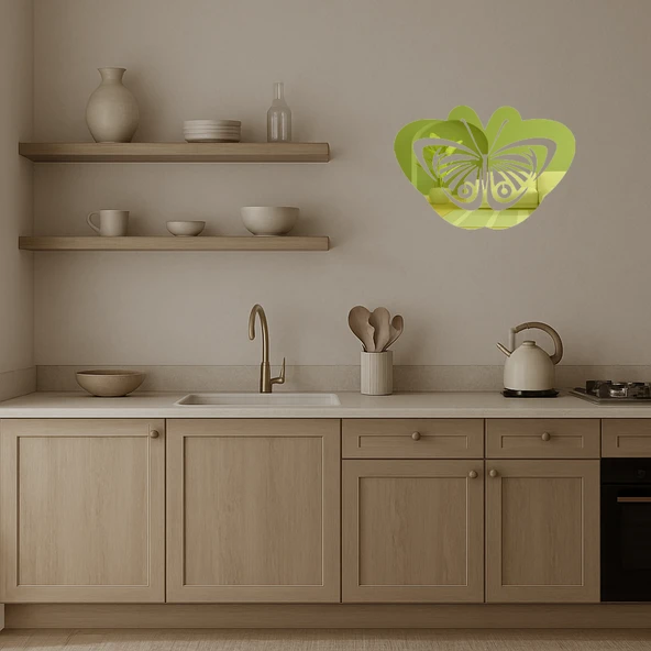 Minimalist Kelebek Tasarımlı  Altın Aynalı Tablo - Resim 3