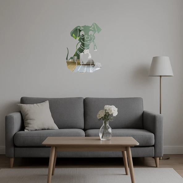 Kırmızı Tasmali Köpek Dekoratif  Aynalı Tablo - Resim 5