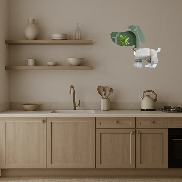 Kırmızı Tasmalı Kahverengi Köpek Aynalı Tablosu - Resim 3