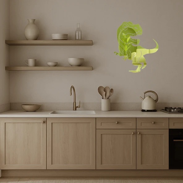 Dinozor Figürlü Çocuk Odası Dekoratif Altın Aynalı Tablosu - Resim 3