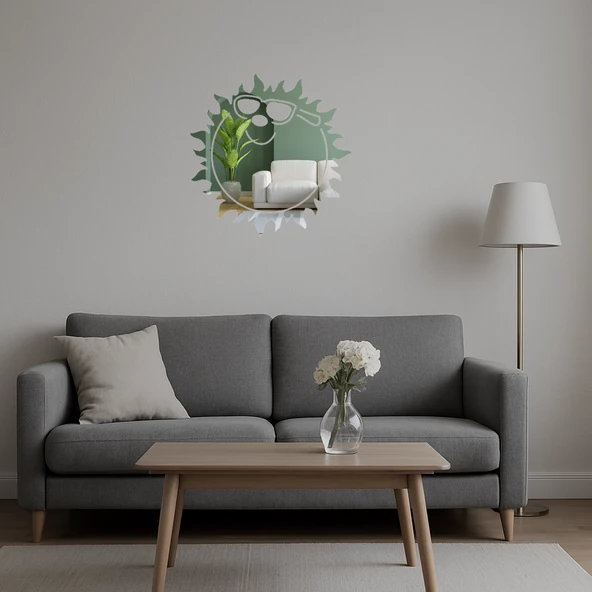 Yeşil Gözlük Takan Güneş  Dekoratif Aynalı Tablo - Resim 4