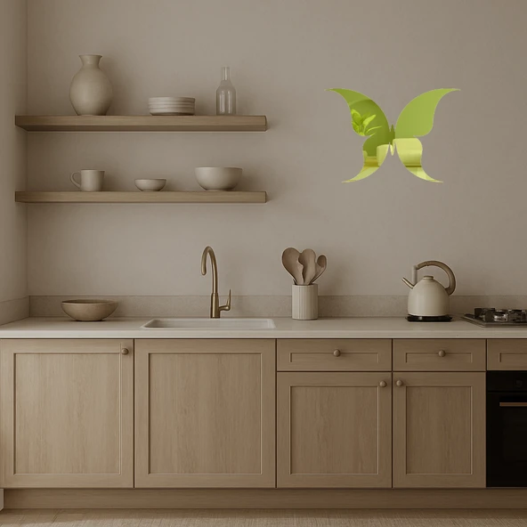 Sanatsal Kelebek Temalı  İç Mekan Altın Aynalı Tablosu - Resim 3