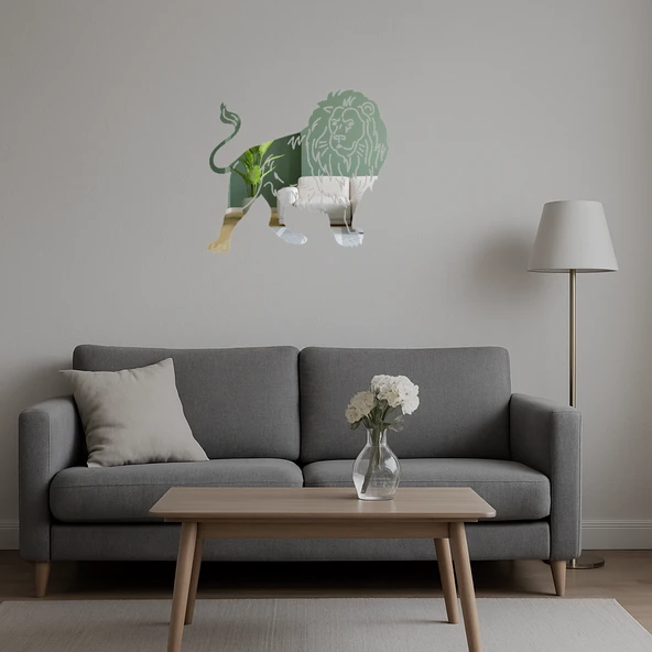 Öfkeli Aslan  Dekoratif Aynalı Tablo - Resim 4