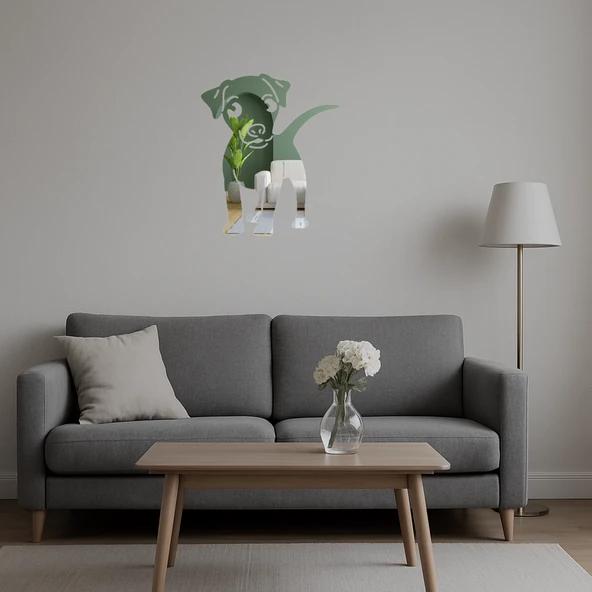 Beyaz ve Bej Köpek Tasarımı İç Mekan Dekoratif Aynalı Tablo - Resim 2