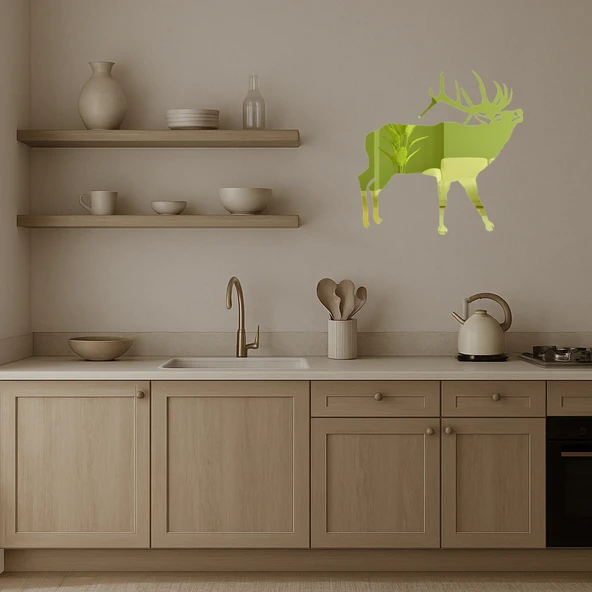 Minimalist Geyik Silueti Altın Aynalı Tablo - Resim 4