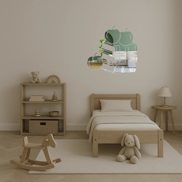 Kitaplar ve Elmaları Tasvir Eden  Dekor Aynalı Tablo - Resim 4