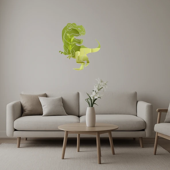 Dinozor Figürlü Çocuk Odası Dekoratif Altın Aynalı Tablosu ürün görseli