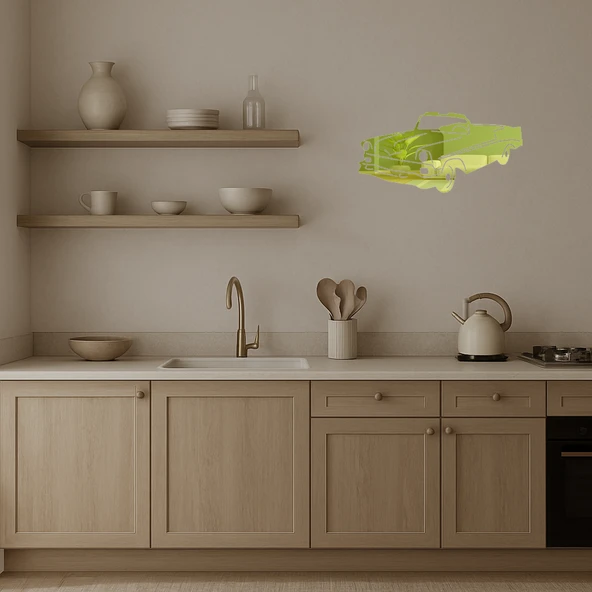 Nostaljik Araba Tasarımlı  Dekoratif Altın Aynalı Tablo - Resim 4