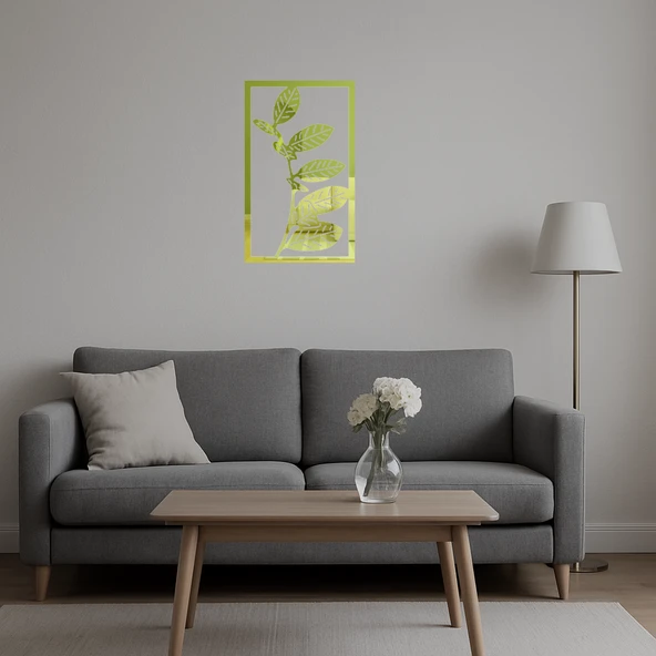 Minimalist Yaprak Desenli Dekoratif Altın Aynalı Tablo - Resim 4