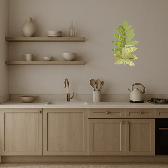 Minimalist Yaprak Tasarımlı  İç Mekan Altın Aynalı Tablo - Resim 3