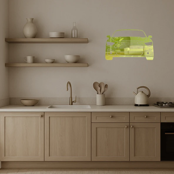 Şık Araba Çizimli  Dekoratif Altın Aynalı Tablo - Resim 2