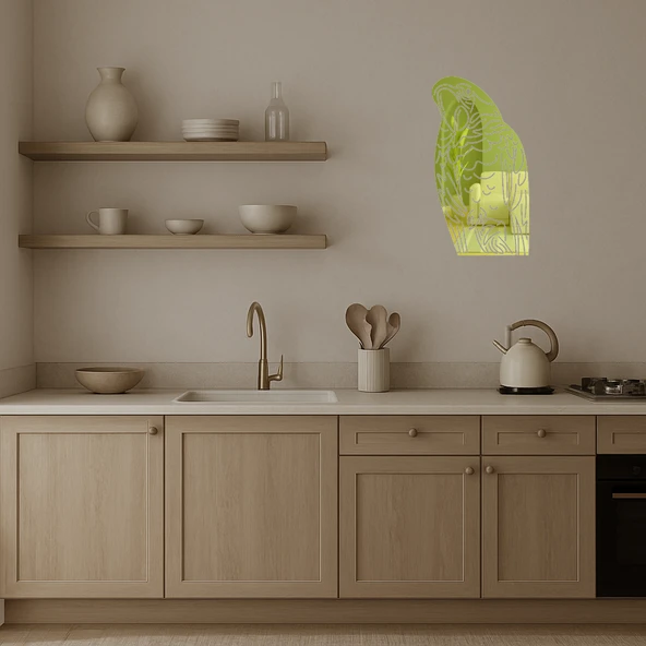 Tropik Papağan Desenli  Dekoratif Altın Aynalı Tablo - Resim 3