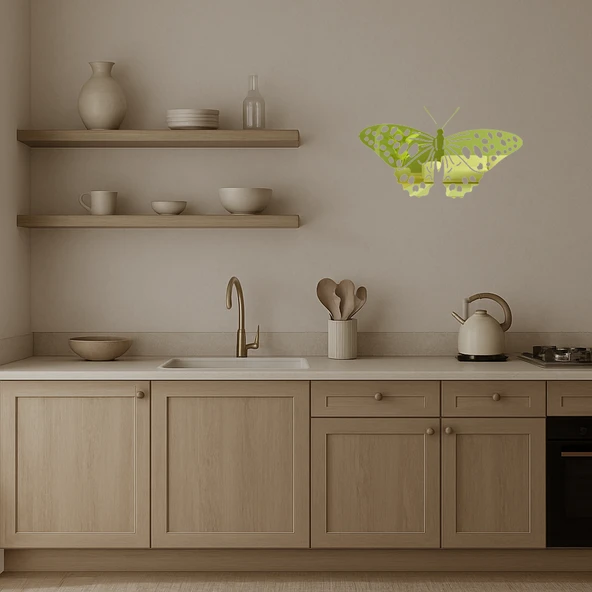 Zarif Renkli Kelebek  Altın Aynalı Tablo - Resim 3