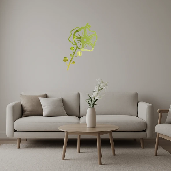 Monokrom Çiçek Desenli Dekoratif Altın Aynalı Tablo ürün görseli