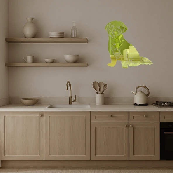 Sevimli Köpek Figürlü Dekorasyon Altın Aynalı Tablosu - Resim 4