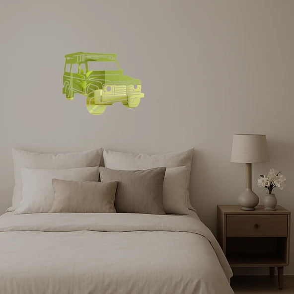Modern Jeep İllüstrasyonlu  Duvar Altın Aynalı Tablosu - Resim 2