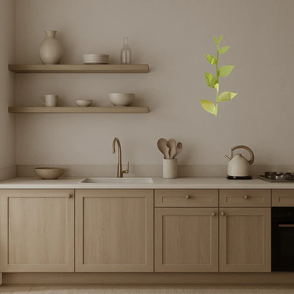 Geometrik Yaprak Desenli  İç Mekan Altın Aynalı Tablo - Resim 2