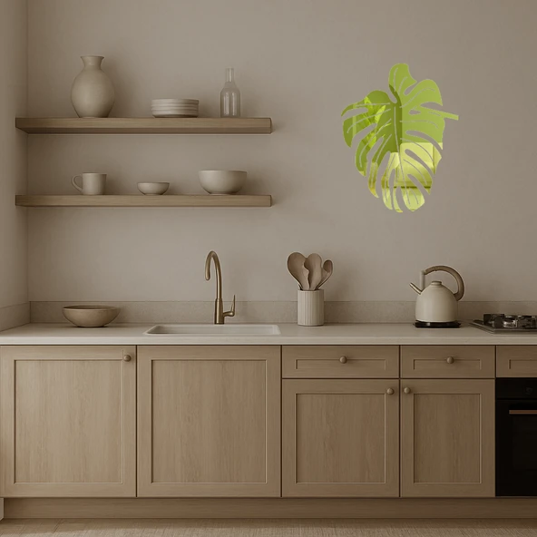 Şık Monstera Yaprağı Tasarımlı  Altın Aynalı Tablo - Resim 3