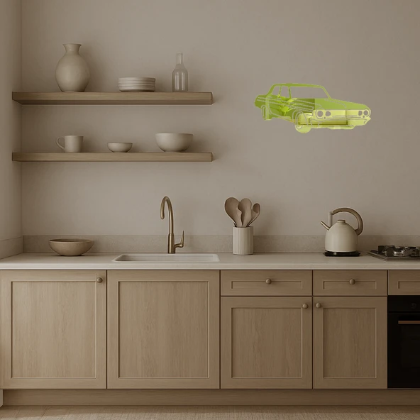 Retro Muscle Car Tasarımlı  Dekoratif Duvar Altın Aynalı Tablosu - Resim 2