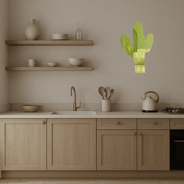 Kaktüs Bitkisi  Dekoratif Altın Aynalı Tablo - Resim 3